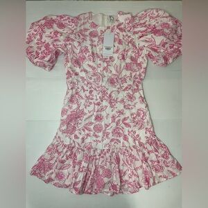 Cake For Dinner Claire Puff Sleeve Dress Garden Toile Pink Size Small NWT